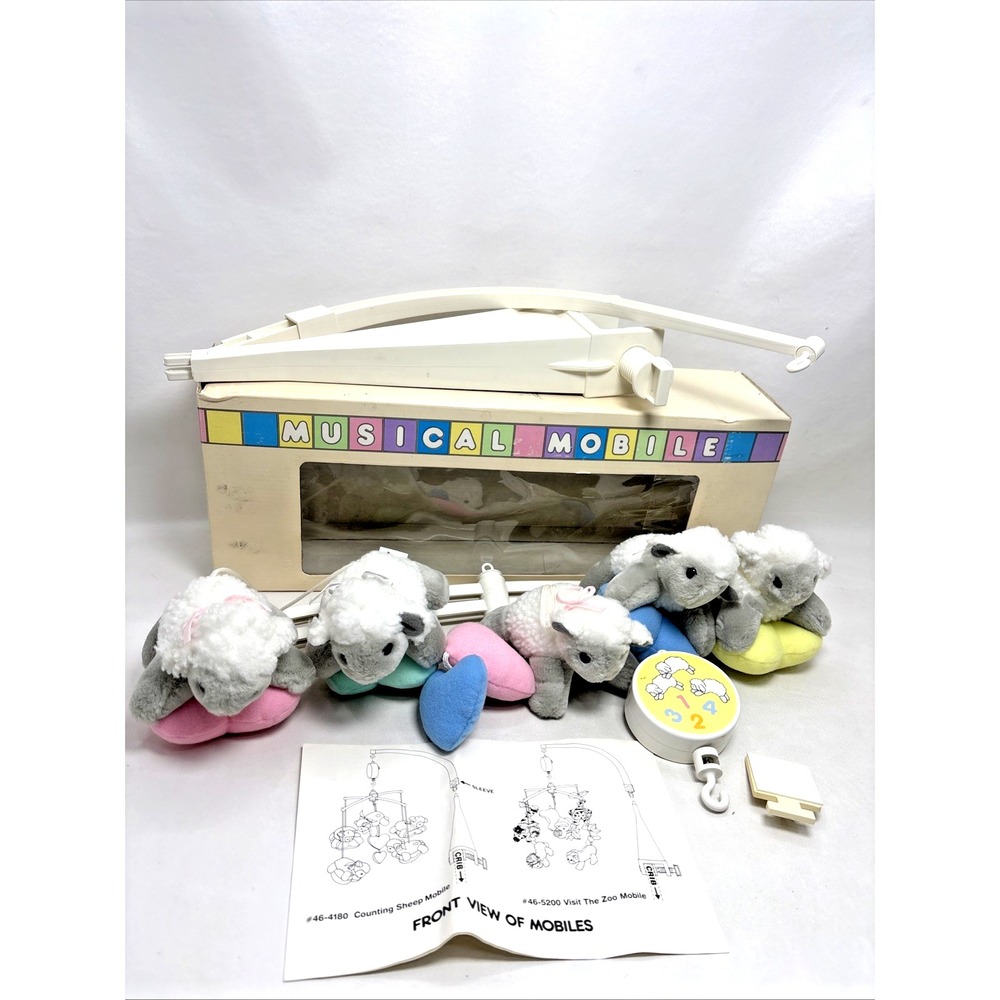Vintage 1989 Dakin Counting Sheep Lambs Musical Mobile Plush Brahm's Lullaby 80s